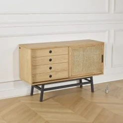 Robin Des Bois Buffet En Chêne Cannage Et Métal Noir Mat L 121 Cm -Boutique Maisons du Monde buffet en chene cannage et metal noir mat l 121 cm 2