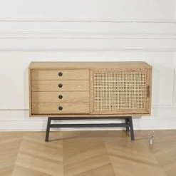 Robin Des Bois Buffet En Chêne Cannage Et Métal Noir Mat L 121 Cm -Boutique Maisons du Monde buffet en chene cannage et metal noir mat l 121 cm 4