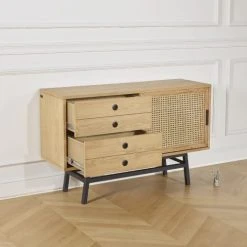 Robin Des Bois Buffet En Chêne Cannage Et Métal Noir Mat L 121 Cm -Boutique Maisons du Monde buffet en chene cannage et metal noir mat l 121 cm 5