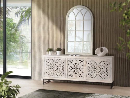 GINER Y COLOMER Buffet En Manguier Et Pieds En Métal Blanc Vieilli 2 GINER Y COLOMER Buffet En Manguier Et Pieds En Métal Blanc Vieilli – Image 2