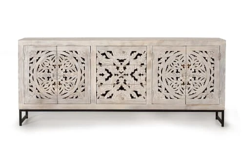 GINER Y COLOMER Buffet En Manguier Et Pieds En Métal Blanc Vieilli 1 GINER Y COLOMER Buffet En Manguier Et Pieds En Métal Blanc Vieilli