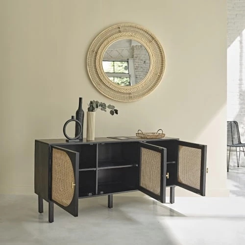 BOIS DESSUS BOIS DESSOUS Buffet En Manguier Massif Noir Et Cannage 160 Cm 3 BOIS DESSUS BOIS DESSOUS Buffet En Manguier Massif Noir Et Cannage 160 Cm – Image 3
