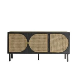 BOIS DESSUS BOIS DESSOUS Buffet En Manguier Massif Noir Et Cannage 160 Cm