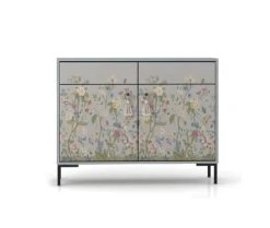 RNT By Really Nice Things Buffet En Pin Massif 2 Portes 2 Tiroirs Imprimé Bucolique Gris