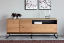 Alternative view of HELLIN Buffet Enfilade 2 Portes 2 Tiroirs En Bois Et Piétement Métal Noir