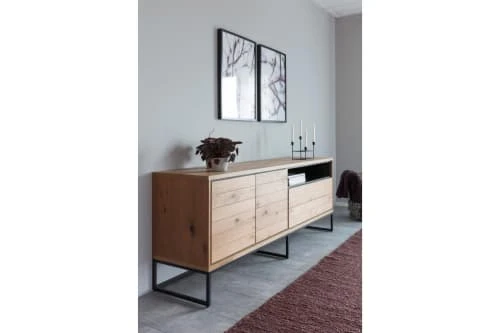 HELLIN Buffet Enfilade 2 Portes 2 Tiroirs En Bois Et Piétement Métal Noir 5 HELLIN Buffet Enfilade 2 Portes 2 Tiroirs En Bois Et Piétement Métal Noir – Image 5