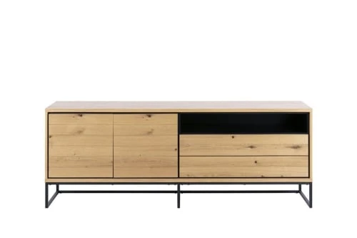 HELLIN Buffet Enfilade 2 Portes 2 Tiroirs En Bois Et Piétement Métal Noir 1 HELLIN Buffet Enfilade 2 Portes 2 Tiroirs En Bois Et Piétement Métal Noir