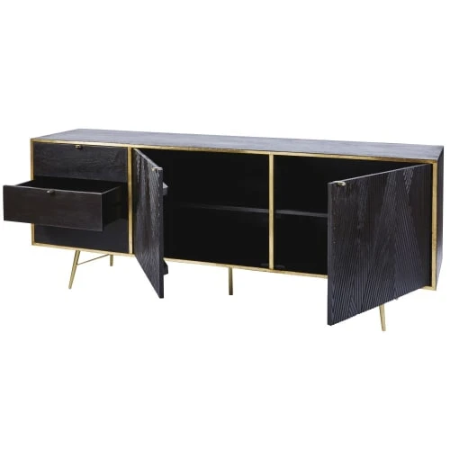 Maisons Du Monde Buffet Enfilade 2 Portes 3 Tiroirs En Manguier Massif Noir 3 Maisons Du Monde Buffet Enfilade 2 Portes 3 Tiroirs En Manguier Massif Noir – Image 3