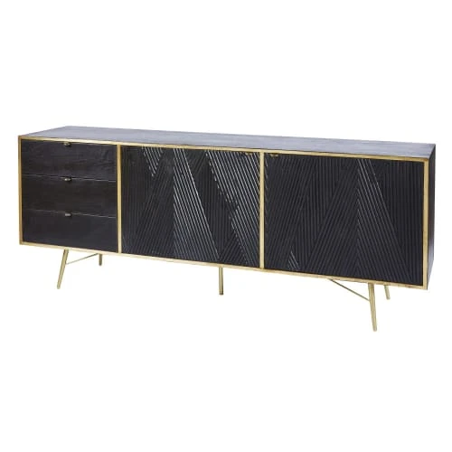 Maisons Du Monde Buffet Enfilade 2 Portes 3 Tiroirs En Manguier Massif Noir 2 Maisons Du Monde Buffet Enfilade 2 Portes 3 Tiroirs En Manguier Massif Noir – Image 2