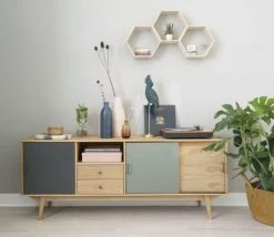 Maisons Du Monde Buffet Enfilade 3 Portes Et 2 Tiroirs Gris, Gris Bleu Et écru -Boutique Maisons du Monde buffet enfilade 3 portes et 2 tiroirs gris gris bleu et ecru 1000 15 8 209149 4