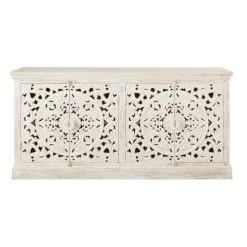Maisons Du Monde Buffet Enfilade 4 Portes En Manguier Massif Sculpté Blanc
