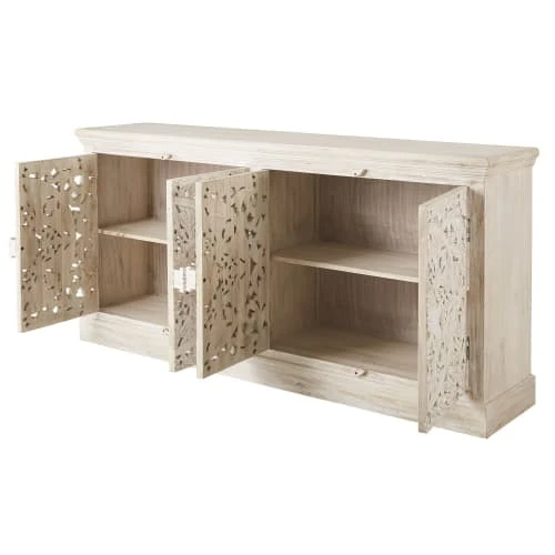 Maisons Du Monde Buffet Enfilade 4 Portes En Manguier Massif Sculpté Blanc 2 Maisons Du Monde Buffet Enfilade 4 Portes En Manguier Massif Sculpté Blanc – Image 2
