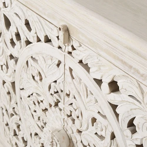 Maisons Du Monde Buffet Enfilade 4 Portes En Manguier Massif Sculpté Blanc 3 Maisons Du Monde Buffet Enfilade 4 Portes En Manguier Massif Sculpté Blanc – Image 3