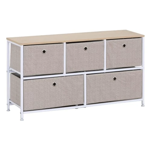 Mobili Rebecca Buffet Enfilade à 5 Tiroirs En Metal Et Tissu Blanc Et Beige 2 Mobili Rebecca Buffet Enfilade à 5 Tiroirs En Metal Et Tissu Blanc Et Beige – Image 2