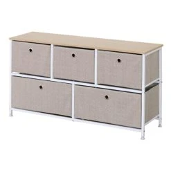 Mobili Rebecca Buffet Enfilade à 5 Tiroirs En Metal Et Tissu Blanc Et Beige 8 Mobili Rebecca Buffet Enfilade à 5 Tiroirs En Metal Et Tissu Blanc Et Beige -Boutique Maisons du Monde buffet enfilade a 5 tiroirs en metal et tissu blanc et beige 2