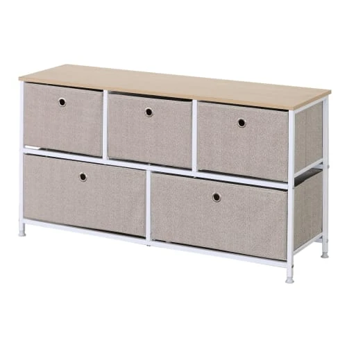 Mobili Rebecca Buffet Enfilade à 5 Tiroirs En Metal Et Tissu Blanc Et Beige 3 Mobili Rebecca Buffet Enfilade à 5 Tiroirs En Metal Et Tissu Blanc Et Beige – Image 3