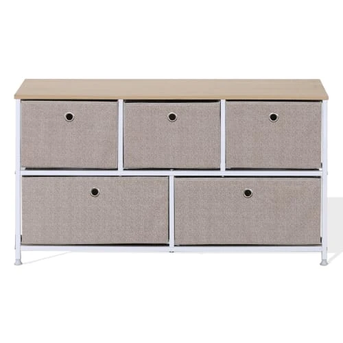 Mobili Rebecca Buffet Enfilade à 5 Tiroirs En Metal Et Tissu Blanc Et Beige 1 Mobili Rebecca Buffet Enfilade à 5 Tiroirs En Metal Et Tissu Blanc Et Beige