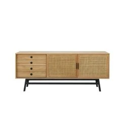 Robin Des Bois Buffet Enfilade Chêne Et Cannage Chêne Clair, Pieds Noir Mat