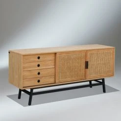 Robin Des Bois Buffet Enfilade Chêne Et Cannage Chêne Clair, Pieds Noir Mat -Boutique Maisons du Monde buffet enfilade chene et cannage chene clair pieds noir mat 3