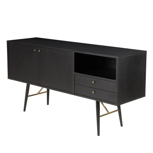 Zago Buffet Enfilade Chêne Plaqué Noir 2 Portes, 2 Tiroirs, 1 Niche 3 Zago Buffet Enfilade Chêne Plaqué Noir 2 Portes, 2 Tiroirs, 1 Niche – Image 3