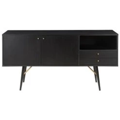 Zago Buffet Enfilade Chêne Plaqué Noir 2 Portes, 2 Tiroirs, 1 Niche
