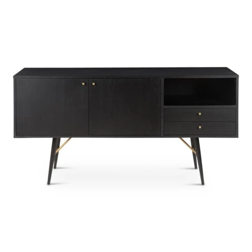 Zago Buffet Enfilade Chêne Plaqué Noir 2 Portes, 2 Tiroirs, 1 Niche 6 Zago Buffet Enfilade Chêne Plaqué Noir 2 Portes, 2 Tiroirs, 1 Niche – Image 6