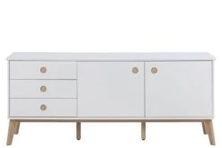 HELLIN Buffet Enfilade Nordique En Bois Blanc 3 Tiroirs 2 Portes L180
