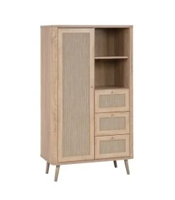 CALICOSY Buffet Haut 1 Porte, 3 Tiroirs Et 2 Compartiments - H141 Cm - Beige
