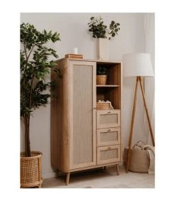 CALICOSY Buffet Haut 1 Porte, 3 Tiroirs Et 2 Compartiments - H141 Cm - Beige -Boutique Maisons du Monde buffet haut 1 porte 3 tiroirs et 2 compartiments h141 cm beige 3