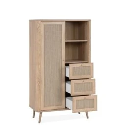 CALICOSY Buffet Haut 1 Porte, 3 Tiroirs Et 2 Compartiments - H141 Cm - Beige -Boutique Maisons du Monde buffet haut 1 porte 3 tiroirs et 2 compartiments h141 cm beige 4