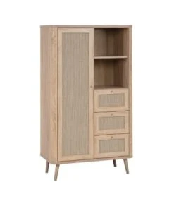 CALICOSY Buffet Haut 1 Porte, 3 Tiroirs Et 2 Compartiments - H141 Cm - Beige -Boutique Maisons du Monde buffet haut 1 porte 3 tiroirs et 2 compartiments h141 cm beige 5