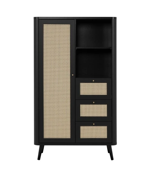 CALICOSY Buffet Haut 1 Porte, 3 Tiroirs Et 2 Compartiments - H141 Cm - Noir 1 CALICOSY Buffet Haut 1 Porte, 3 Tiroirs Et 2 Compartiments - H141 Cm - Noir