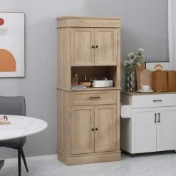 Alternative view of HOMCOM Buffet Haut 2 Placards 2 Portes Tiroir Niche Aspect Chêne Clair