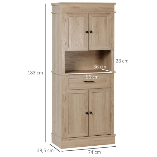 HOMCOM Buffet Haut 2 Placards 2 Portes Tiroir Niche Aspect Chêne Clair 3 HOMCOM Buffet Haut 2 Placards 2 Portes Tiroir Niche Aspect Chêne Clair – Image 3