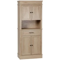 HOMCOM Buffet Haut 2 Placards 2 Portes Tiroir Niche Aspect Chêne Clair