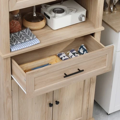 HOMCOM Buffet Haut 2 Placards 2 Portes Tiroir Niche Aspect Chêne Clair 6 HOMCOM Buffet Haut 2 Placards 2 Portes Tiroir Niche Aspect Chêne Clair – Image 6
