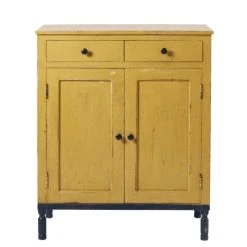 Maisons Du Monde Buffet Haut 2 Portes 2 Tiroirs En Manguier Massif Jaune Et Noir