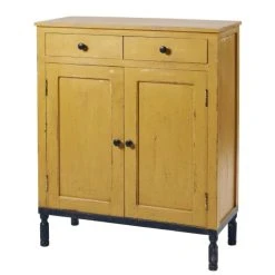 Alternative view of Maisons Du Monde Buffet Haut 2 Portes 2 Tiroirs En Manguier Massif Jaune Et Noir
