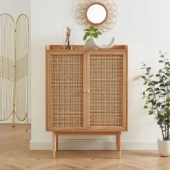 Alternative view of Drawer Buffet Haut 2 Portes En Bois Et Cannage L90cm Bois Clair