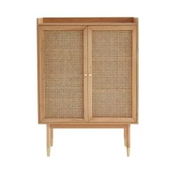 Drawer Buffet Haut 2 Portes En Bois Et Cannage L90cm Bois Clair