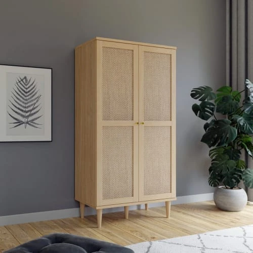 HOMIFAB Buffet Haut 2 Portes En Cannage Et Effet Chêne 80 Cm 2 HOMIFAB Buffet Haut 2 Portes En Cannage Et Effet Chêne 80 Cm – Image 2