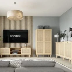 HOMIFAB Buffet Haut 2 Portes En Cannage Et Effet Chêne 80 Cm 8 HOMIFAB Buffet Haut 2 Portes En Cannage Et Effet Chêne 80 Cm -Boutique Maisons du Monde buffet haut 2 portes en cannage et effet chene 80 cm 2