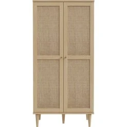 HOMIFAB Buffet Haut 2 Portes En Cannage Et Effet Chêne 80 Cm