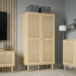 HOMIFAB Buffet Haut 2 Portes En Cannage Et Effet Chêne 80 Cm 9 HOMIFAB Buffet Haut 2 Portes En Cannage Et Effet Chêne 80 Cm -Boutique Maisons du Monde buffet haut 2 portes en cannage et effet chene 80 cm 3