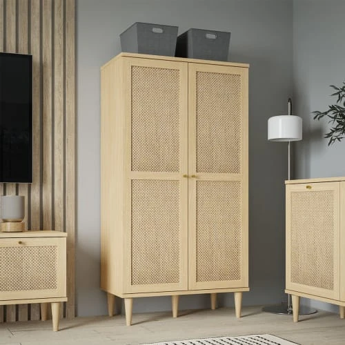 HOMIFAB Buffet Haut 2 Portes En Cannage Et Effet Chêne 80 Cm 4 HOMIFAB Buffet Haut 2 Portes En Cannage Et Effet Chêne 80 Cm – Image 4