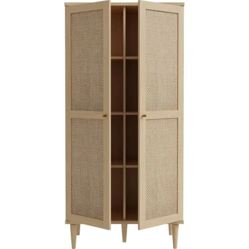 HOMIFAB Buffet Haut 2 Portes En Cannage Et Effet Chêne 80 Cm 5 HOMIFAB Buffet Haut 2 Portes En Cannage Et Effet Chêne 80 Cm – Image 5