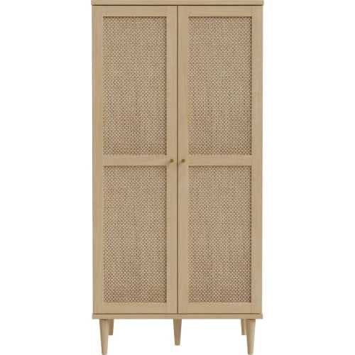 HOMIFAB Buffet Haut 2 Portes En Cannage Et Effet Chêne 80 Cm 1 HOMIFAB Buffet Haut 2 Portes En Cannage Et Effet Chêne 80 Cm