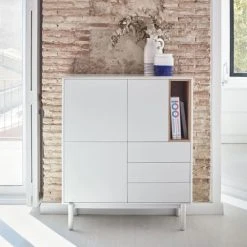 Alternative view of TEULAT Buffet Haut 3 Portes 3 Tiroirs En Bois L100cm Blanc