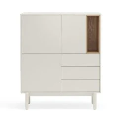 TEULAT Buffet Haut 3 Portes 3 Tiroirs En Bois L100cm Blanc