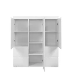 CALICOSY Buffet Haut 3 Portes, 4 Tiroirs Et 5 étagères - L116 Cm - Blanc -Boutique Maisons du Monde buffet haut 3 portes 4 tiroirs et 5 etageres l116 cm blanc 2